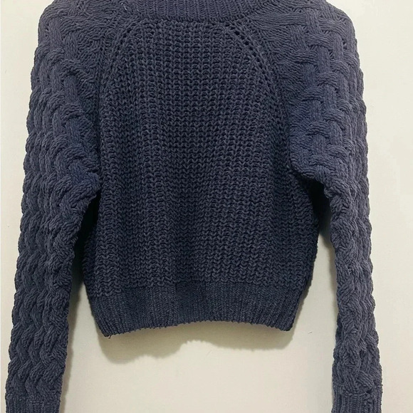 Kendall & Kylie Blue Cowl Turtleneck Sweater with Cable Knit Design - Picture 2 of 10